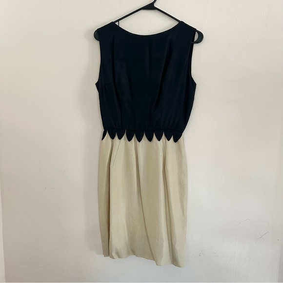 Vintage 60s Jay Herbert Silk Dress Sz XS/S Black Cream Gold Cocktail Knee Length - Picture 4 of 12